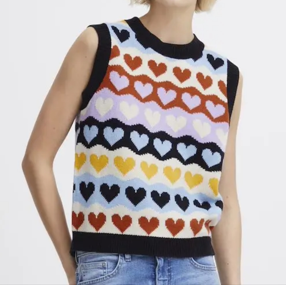 Ichi Heart Print Multicolour Sweather Vest XS Kidcore - Picture 10 of 10